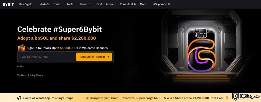 680cf9e88021e647f310935c_bitunix-review-bybit-homepage Bitunix review: the Bybit homepage.
